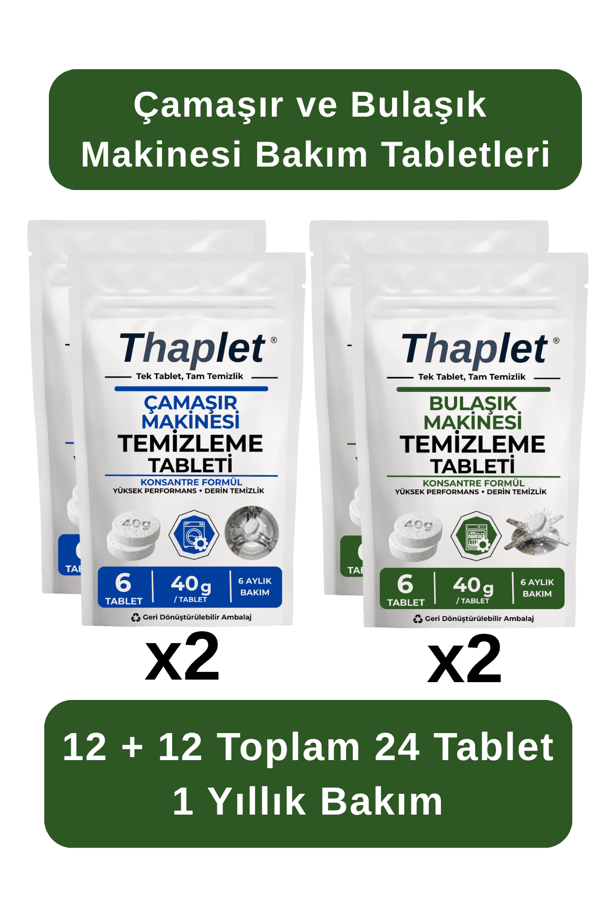 Thaplet Bulaşık Makinesi ve Çamaşır Makinesi Yıllık Bakım Tableti Seti