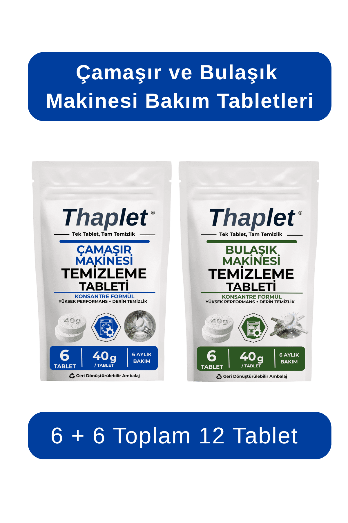 Thaplet Bulaşık Makinesi ve Çamaşır Makinesi Bakım Tableti Seti