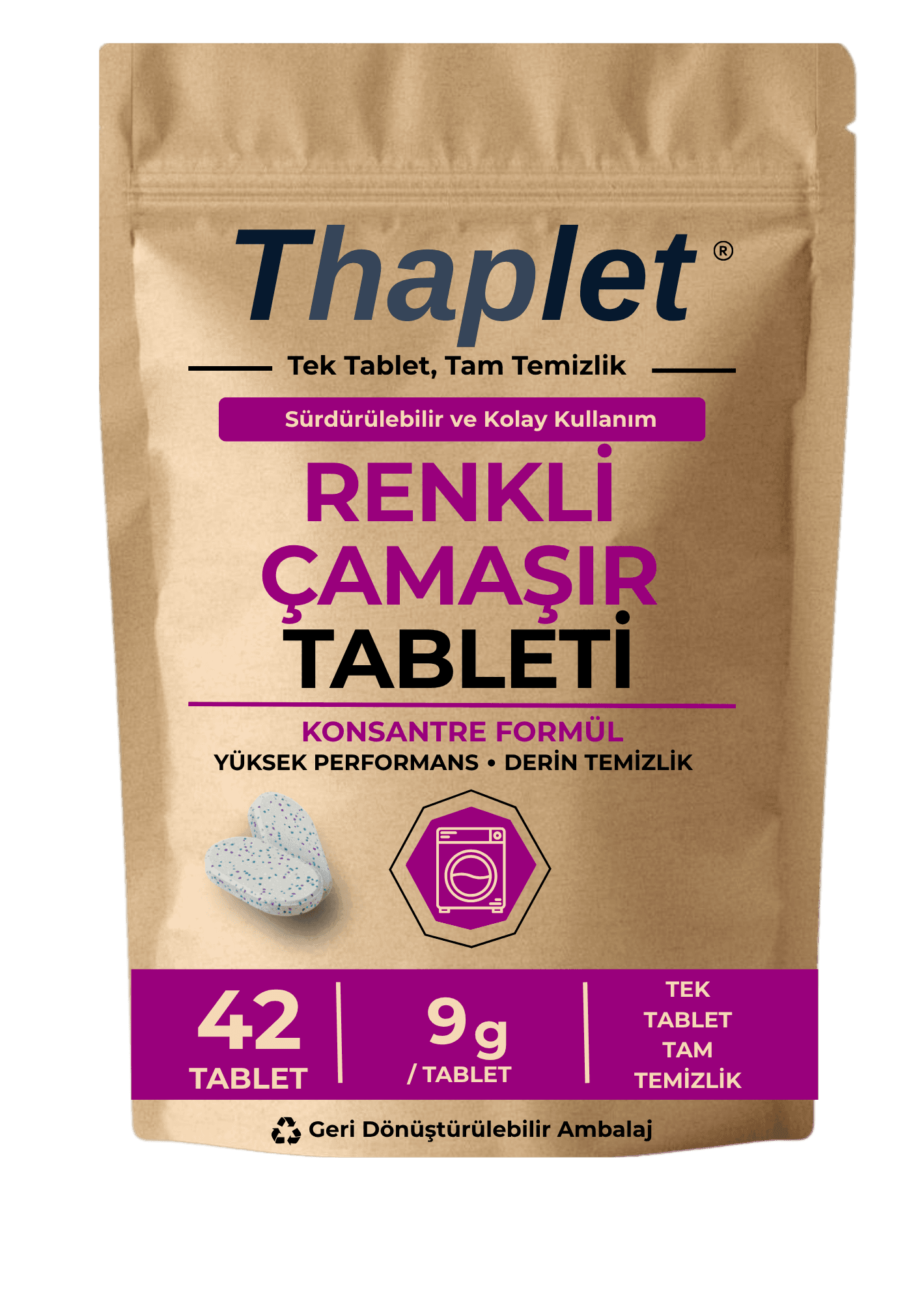 Thaplet Renkli Çamaşır Deterjanı Tableti Ultra Etkili 42 Adet Tablet