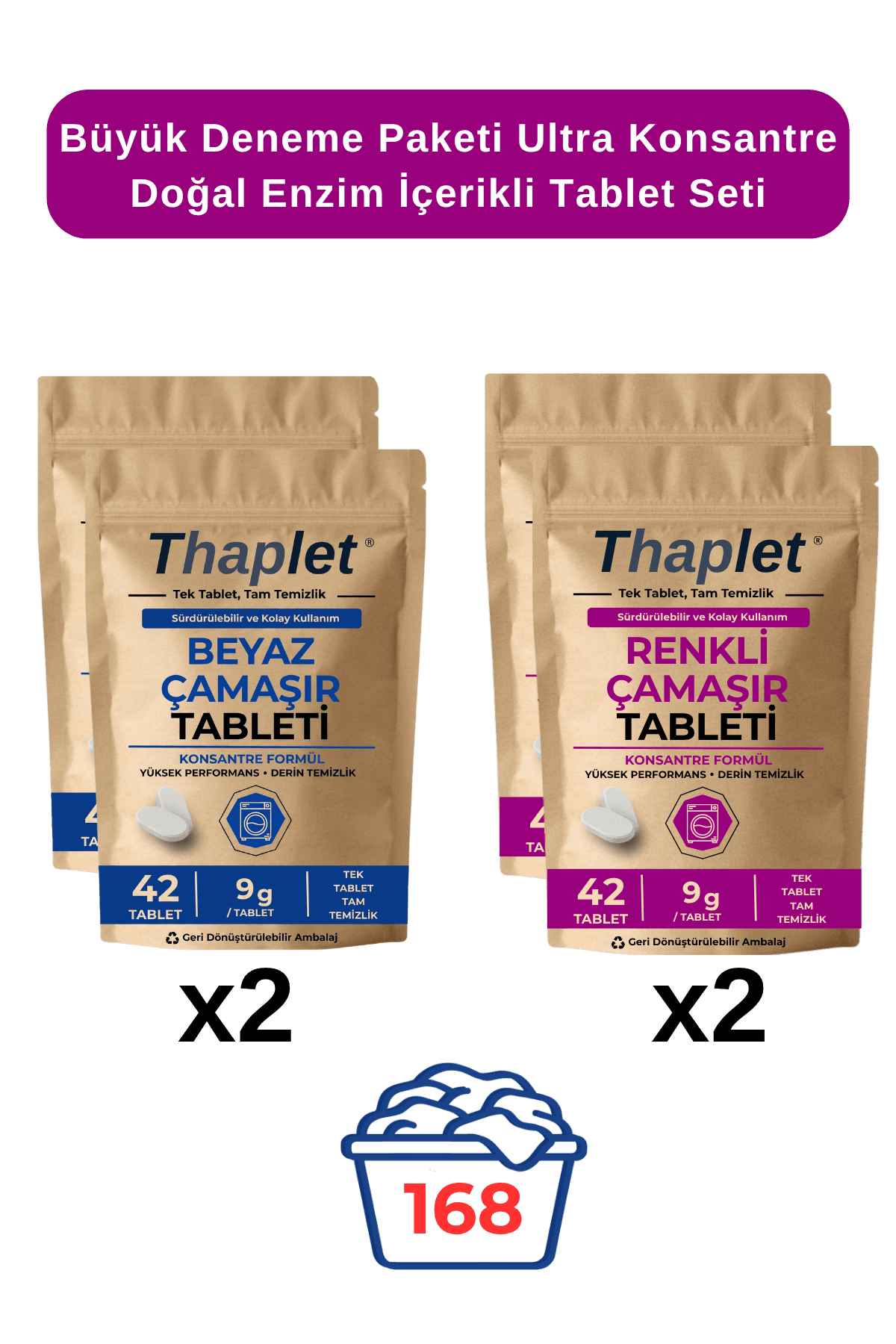 Thaplet Doğal Enzim İçerikli Çamaşır Deterjanı Seti 168 Tablet